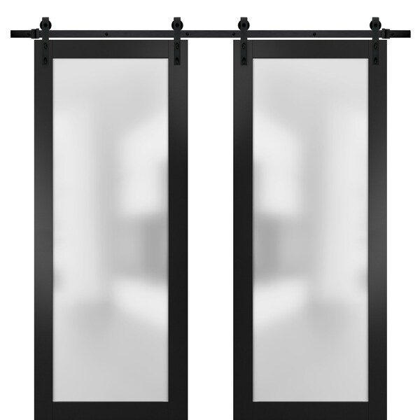 Sartodoors Double Barn Interior Door, 64" x 96", White PLANUM2102DB-BLK-56 - main